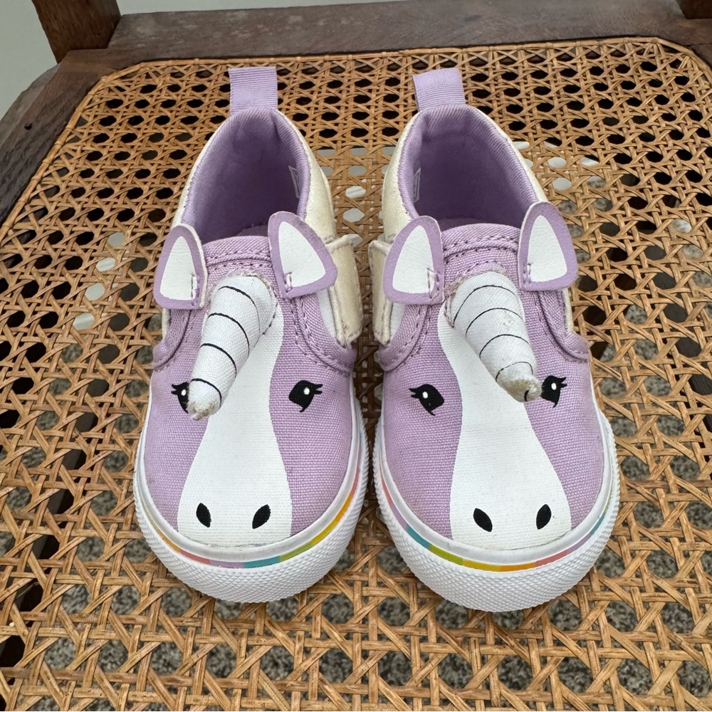 Vans Asher V Unicorn slip-on toddler sneakers size 4.0 purple/white